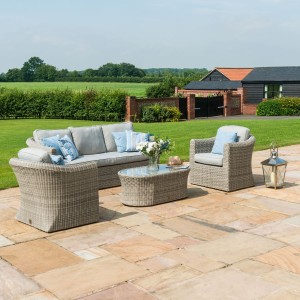 Maze Rattan Garden Furniture Oxford Grey 3 Seater Sofa Set with Armchairs & Coffee Table Maze Rattan Garden Furniture Oxford Grey 3 Seater Sofa Set with Armchairs & Coffee Table