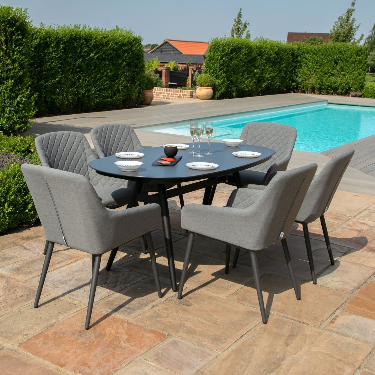 Maze Lounge Outdoor Fabric Zest 6 Seat Oval Dining Set in Flanelle