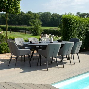 Maze Lounge Outdoor Fabric Zest 8 Seat Oval Dining Set in Flanelle Maze Lounge Outdoor Fabric Zest 8 Seat Oval Dining Set in Flanelle