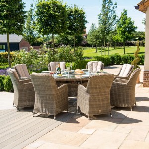 Maze Rattan Garden Furniture Winchester 8 Seat Round Fire Pit Table with Venice Chairs & Lazy Susan Maze Rattan Garden Furniture Winchester 8 Seat Round Fire Pit Table with Venice Chairs & Lazy Susan