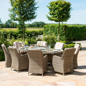 Maze Rattan Winchester 8 Seat Oval Fire Pit Table With Venice Chairs Maze Rattan Winchester 8 Seat Oval Fire Pit Table With Venice Chairs