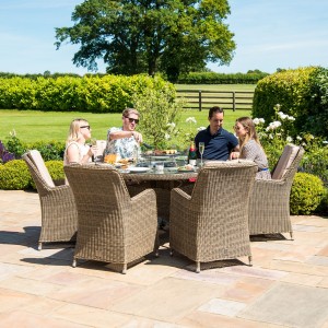 Maze Rattan Garden Winchester Venice 6 Seat Round Fire Pit Table with  Chairs 