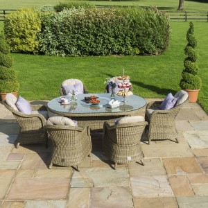Maze Rattan Garden Furniture Winchester 6 Seat Oval Dining Set with Heritage Chairs & Ice Bucket