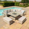 Maze Rattan Garden Furniture Oxford Royal Corner Grey Dining Set with Firepit