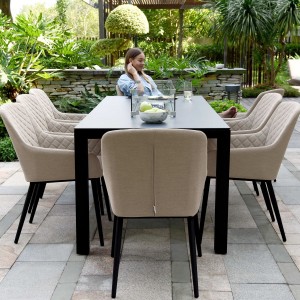 Maze Lounge Outdoor Fabric Zest Taupe 8 Seat Rectangular Fire Pit Dining Set Maze Lounge Outdoor Fabric Zest Taupe 8 Seat Rectangular Fire Pit Dining Set