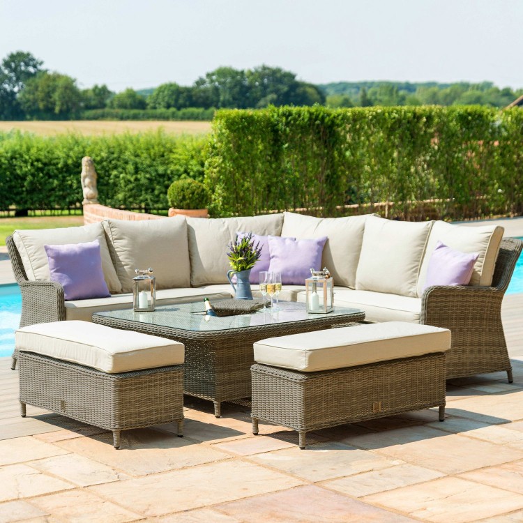 Maze Rattan Garden Furniture Winchester Royal Corner Dining Set with Ice Bucket & Rising Table