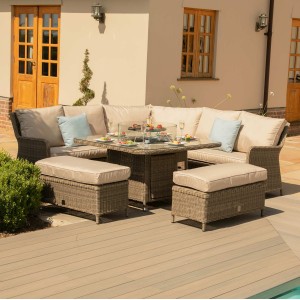 Maze Rattan Garden Furniture Winchester Royal Corner Dining Sofa Set with Fire Pit 