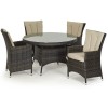 Maze Rattan Garden Furniture LA Brown 4 Seater Round Dining Table Set