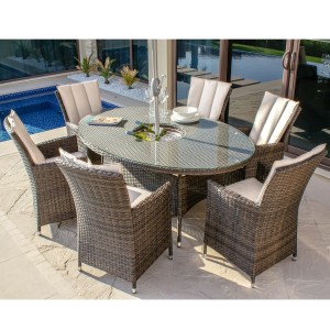 Maze Rattan Garden Furniture LA Brown 6 Seat Oval Ice Bucket Dining Set with Lazy Susan Maze Rattan Garden Furniture LA Brown 6 Seat Oval Ice Bucket Dining Set with Lazy Susan