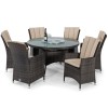 Maze Rattan LA Brown 6 Seat Round Ice Bucket Dining Set with Lazy Susan