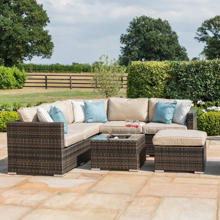 Maze Rattan Garden Furniture London Brown Corner Group with Ice Bucket