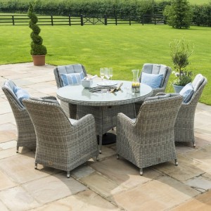 Maze Rattan Garden Furniture Oxford Round Ice Bucket Table with 6 Venice Chairs & Lazy Susan  