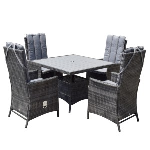 Signature Weave Garden Emily Grey 4 Seat Square Reclining Dining Set