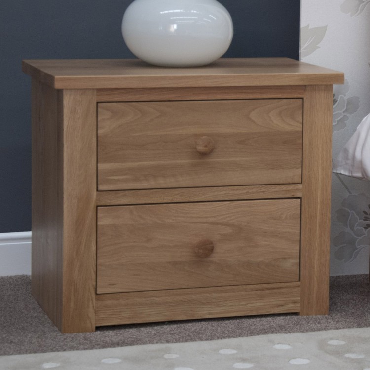 Torino Solid Oak Furniture 2 Drawer Wide Bedside Cabinet
