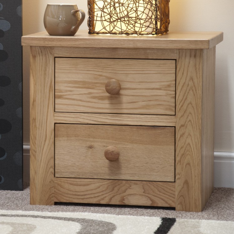 Torino Solid Oak Furniture 2 Drawer Narrow Bedside Cabinet