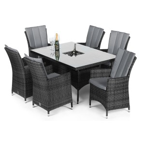 Maze Rattan LA 6 Seater Grey Rectangle Dining Ice Bucket Garden Set Maze Rattan LA 6 Seater Grey Rectangle Dining Ice Bucket Garden Set
