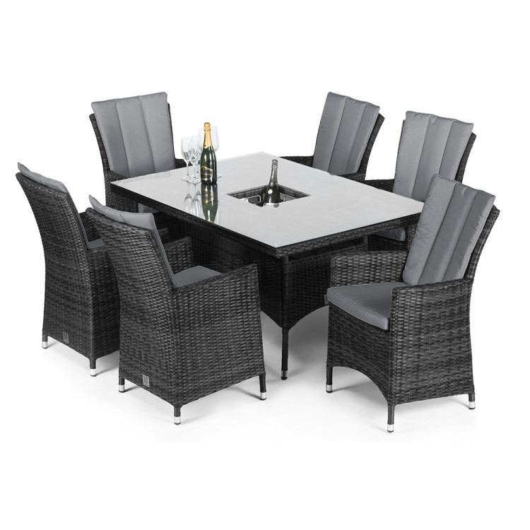 Maze Rattan LA 6 Seater Grey Rectangle Dining Ice Bucket Garden Set
