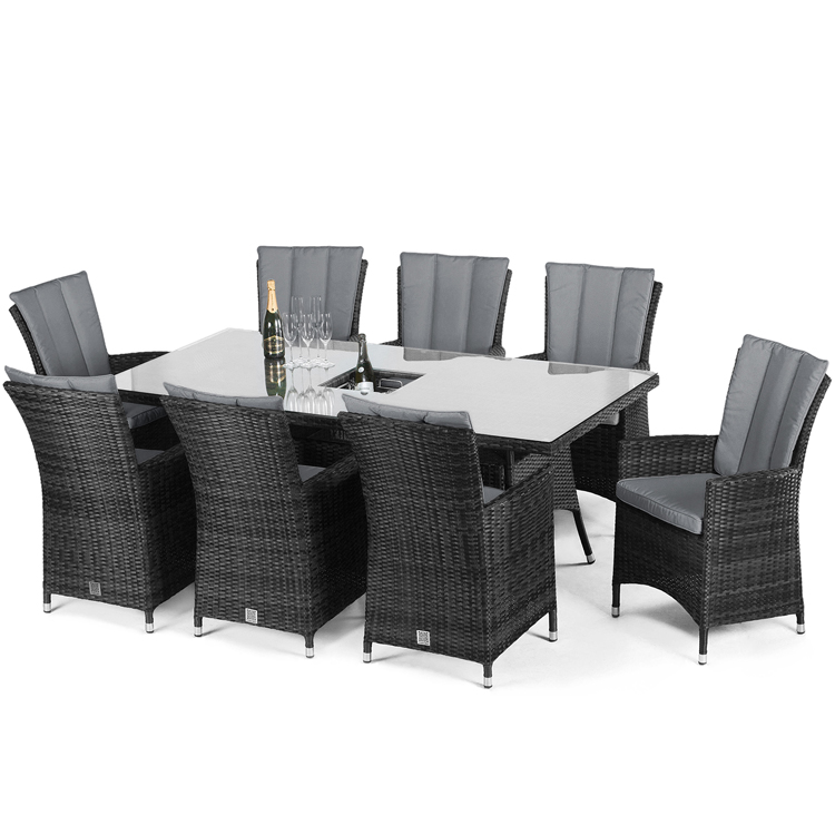 Maze Rattan LA 8 Seat Grey Rectangular Dining Ice Bucket Garden Set