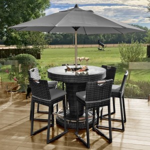 Maze Rattan Garden Grey 6 Seat Round Bar Set with Ice Bucket