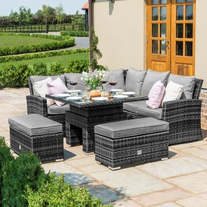 Maze Rattan Garden Furniture Richmond Grey Corner Bench Set with Rising Table