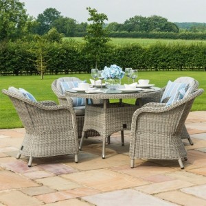 Maze Rattan Garden Furniture Oxford 4 Seat Round Dining Set with Heritage Chairs Maze Rattan Garden Furniture Oxford 4 Seat Round Dining Set with Heritage Chairs