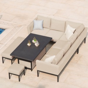 Maze Lounge Outdoor Fabric Pulse Taupe Rectangular Corner Dining Set with Rising Table