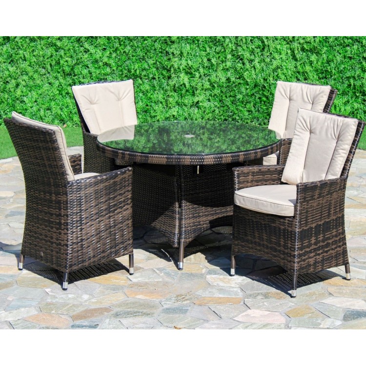 Rattan Garden Furniture La Brown 4 Seat Round Dining Set O F H Rattan Garden Furniture La Brown 4 Seat, Round Rattan Table And Chairs Cover