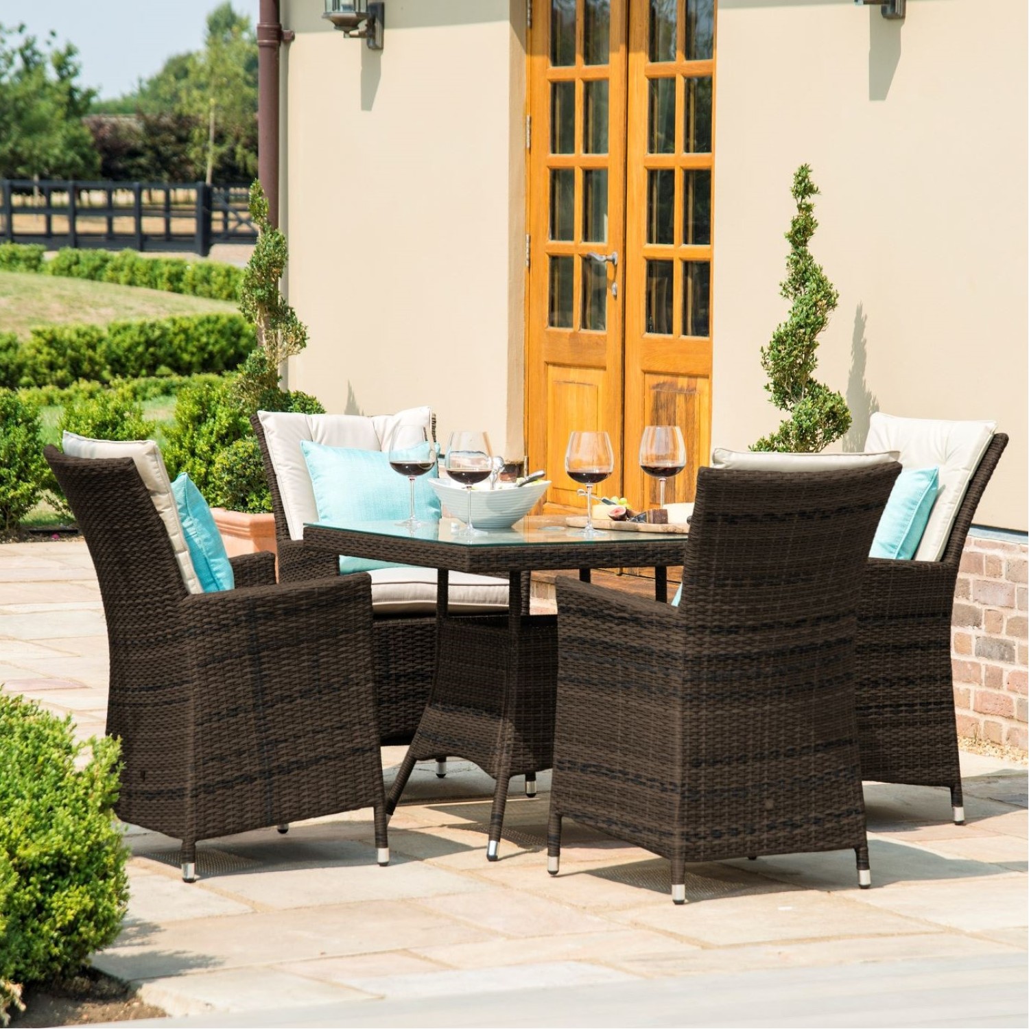 Maze Rattan Garden Furniture LA Brown Seater Square Dining Table Set