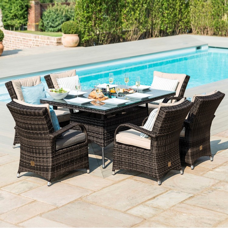 Maze Rattan Garden Furniture  Texas Brown 6 Seater Rectangle Ice Bucket Table Set