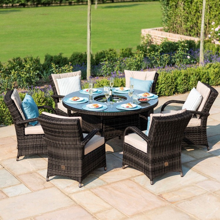 Maze Rattan Garden Texas Brown 6 Seat Round Ice Bucket Dining Set with Lazy Susan
