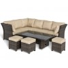 Maze Rattan Garden Furniture Henley Brown Corner Sofa with Reclining Arms & Rising Table