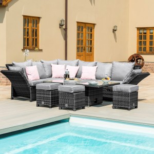 Maze Rattan Garden Furniture Henley Grey Corner Sofa with Reclining Arms Maze Rattan Garden Furniture Henley Grey Corner Sofa with Reclining Arms