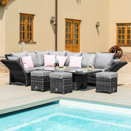 Maze Rattan Garden Furniture Henley Grey Corner Sofa with Reclining Arms