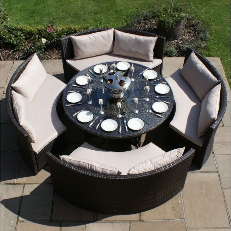 Maze Rattan Garden Furniture Dallas Brown Round Sofa Weatherproof Dining Set