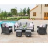 Maze Rattan Garden Furniture Venice Grey 3 Seater Dining Set with Ice Bucket and Rising Table