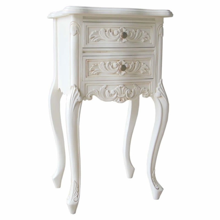 Antique White Rococo French Furniture Bedside Cabinet Antique White Rococo French Furniture Bedside Cabinet