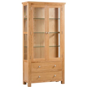 Divine Furniture Dortmund Oak Display Cabinet With Glass Doors and Sides Devonshire Dorset Oak Display Cabinet With Glass Doors and Sides DOR088