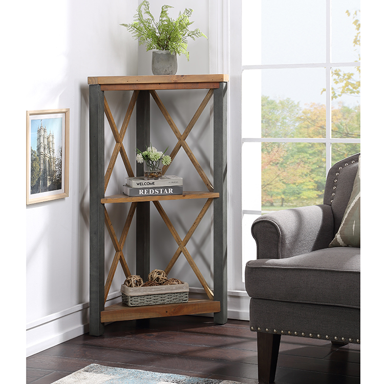 Urban Elegance Reclaimed Wood Furniture Small Corner Bookcase VPR01D