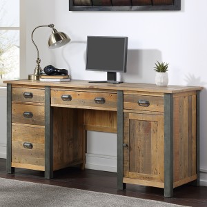 Urban Elegance Reclaimed Wood Furniture Twin Pedestal Home Office Desk Urban Elegance Reclaimed Wood Furniture Twin Pedestal Home Office Desk VPR06B