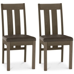 Bentley Designs Turin Dark Oak Slatted Chair Pair Bonded Leather 2690-09SB-DBR
