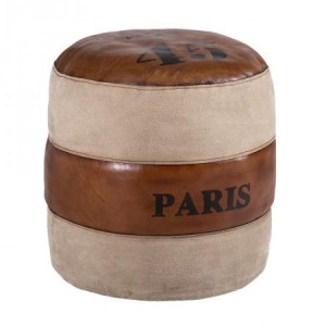 Eclectic Leather and Fabric Furniture Paris Round Pouffe M-1782