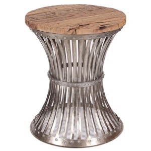 Eclectic Reclaimed Wood Furniture Caged Round Metal Side Table M-10386