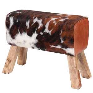 Eclectic Reclaimed Wood Furniture Leather Cowhide Hair Pommel Horse Stool M-12648
