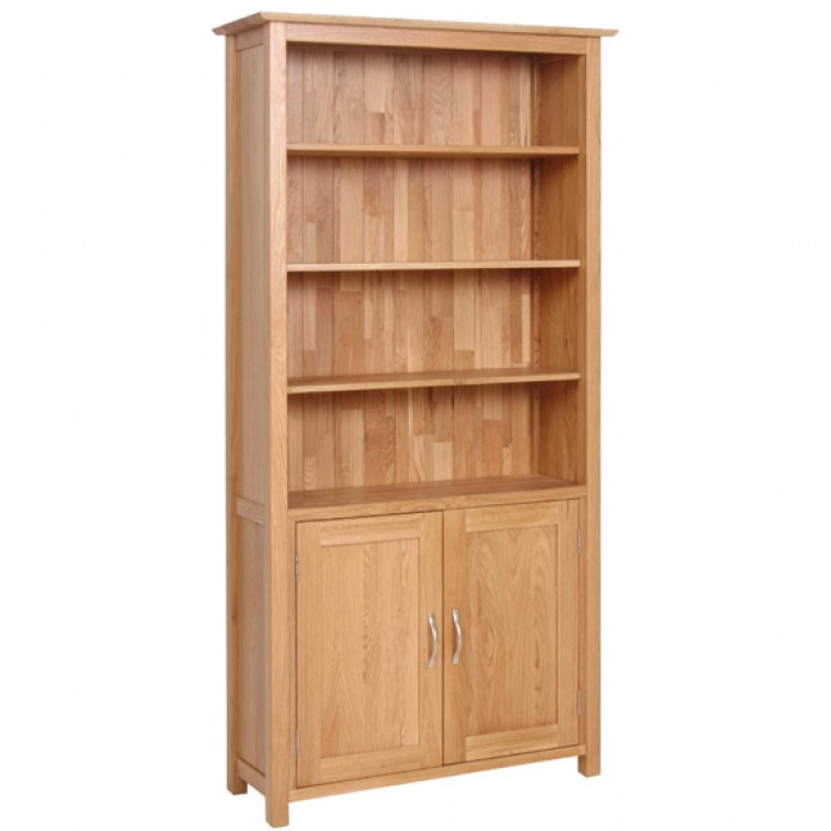 Devonshire New Oak Furniture Tall Bookcase With Cupboard