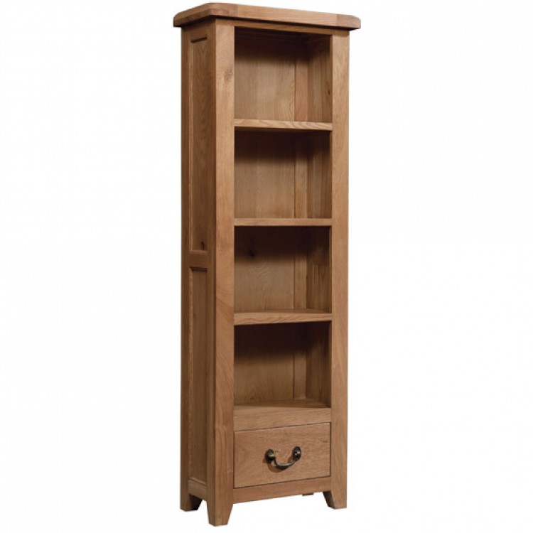 Summertown Rustic Oak Furniture Tall Narrow 1 Drawer Bookcase