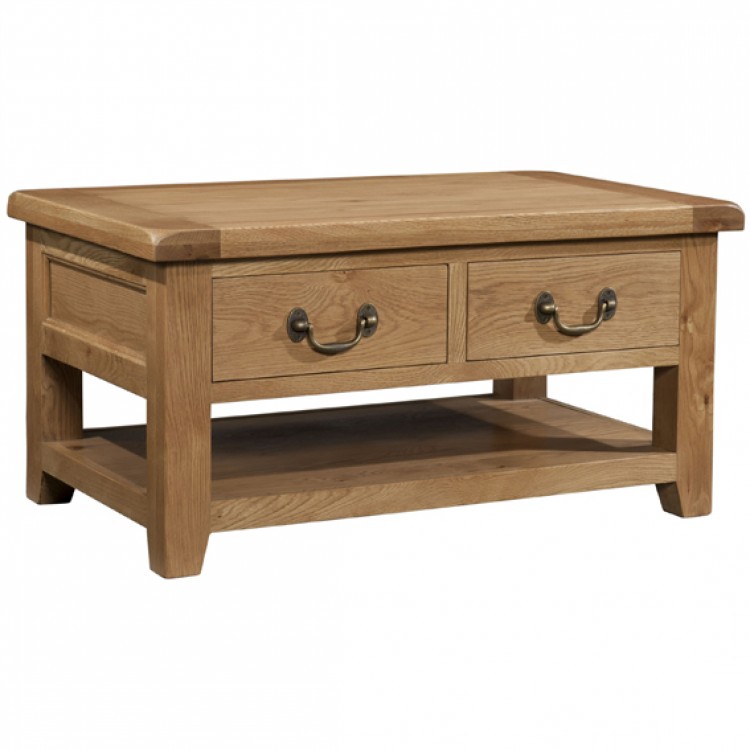 Summertown Rustic Oak Furniture 2 Drawer Coffee Table