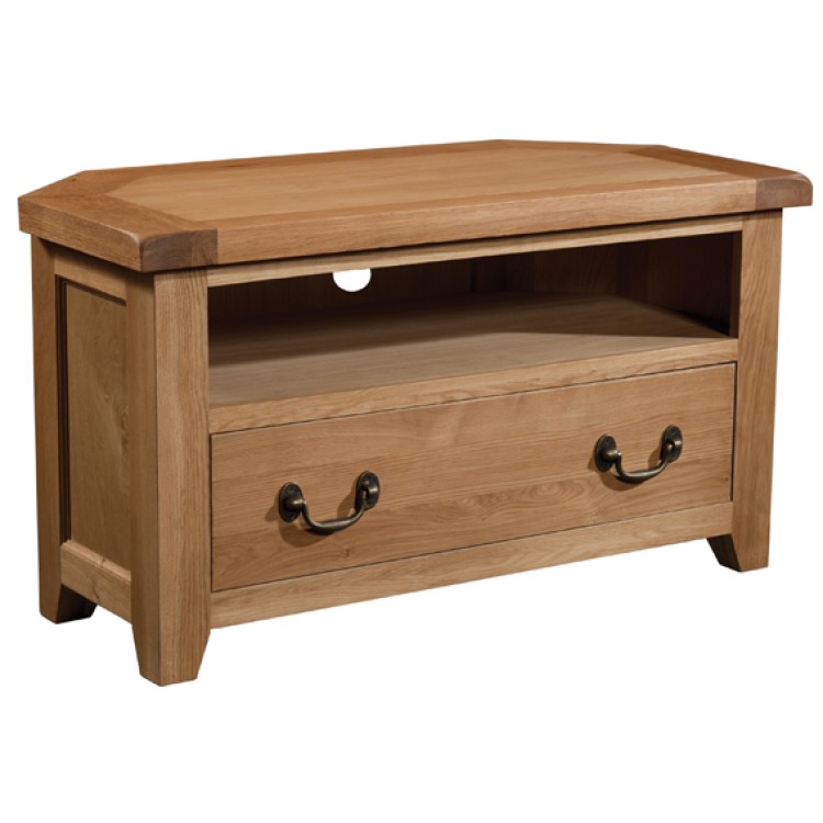 Summertown Rustic Oak Furniture 1 Drawer Corner TV Unit