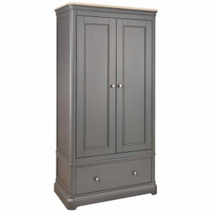 Stone Grey Painted Furniture Double Wardrobe with Drawer Stone Grey Painted Furniture Double Wardrobe with Drawer