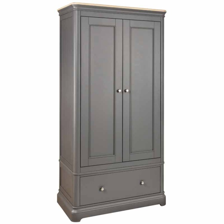 Stone Grey Painted Furniture Double Wardrobe with Drawer