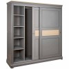 Stone Grey Painted Furniture Sliding Door Double Wardrobe with Oak Top